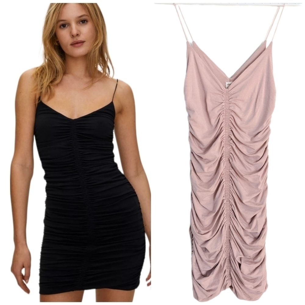Aritzia Wilfred Free Tiny Ruched Spaghetti Strap Mini Dress baby pink Small M2